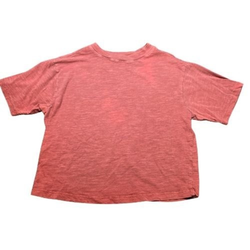 Terracotta Rose Slub Knit Cropped Boxy T-Shirt Short Sleeve Crew Neck Sporty